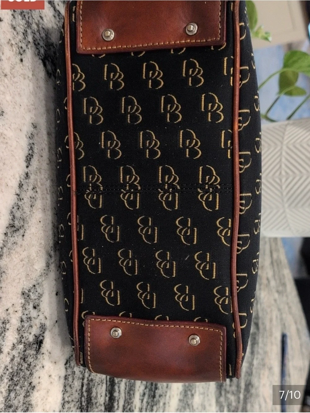 Dooney & Bourke Black Signature Canvas Satchel with Brown Leather Trim